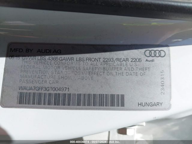 Photo 8 VIN: WAUA7GFF3G1004971 - AUDI A3 