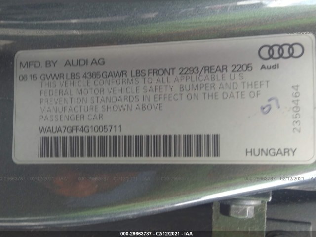 Photo 8 VIN: WAUA7GFF4G1005711 - AUDI A3 