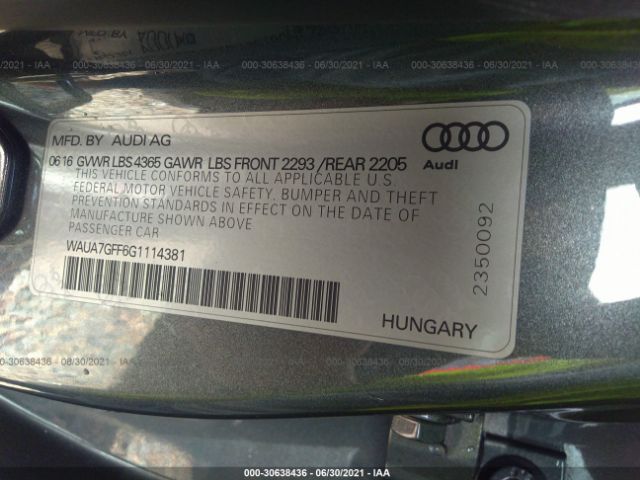 Photo 8 VIN: WAUA7GFF6G1114381 - AUDI A3 