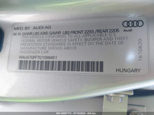 Photo 8 VIN: WAUA7GFF7G1098451 - AUDI A3 