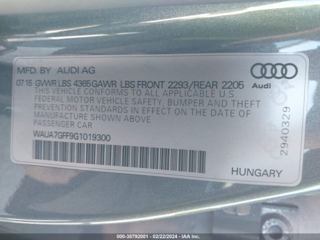 Photo 8 VIN: WAUA7GFF9G1019300 - AUDI A3 