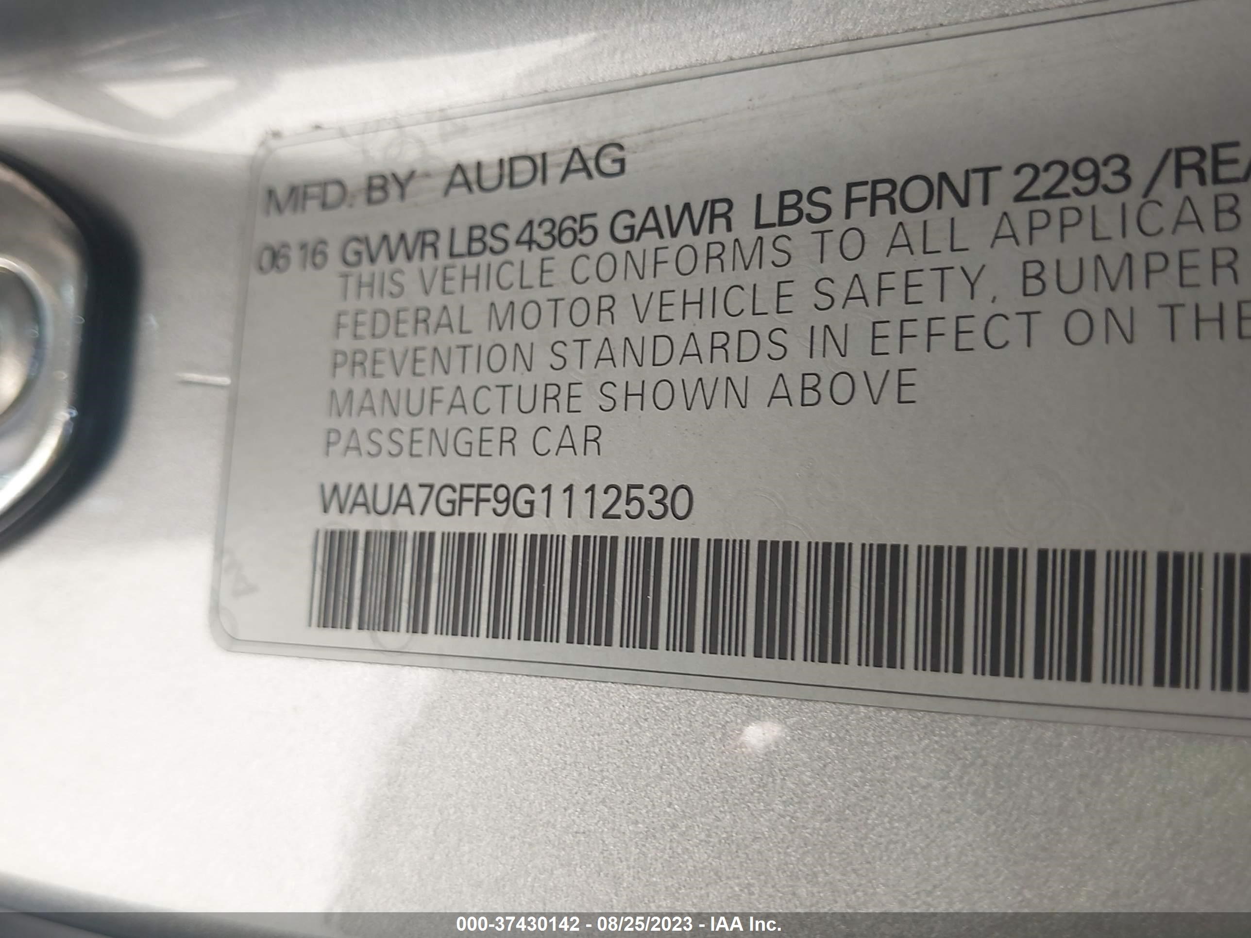 Photo 8 VIN: WAUA7GFF9G1112530 - AUDI A3 