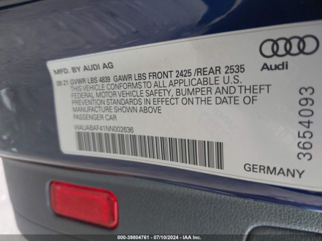 Photo 8 VIN: WAUABAF41NN002636 - AUDI A4 