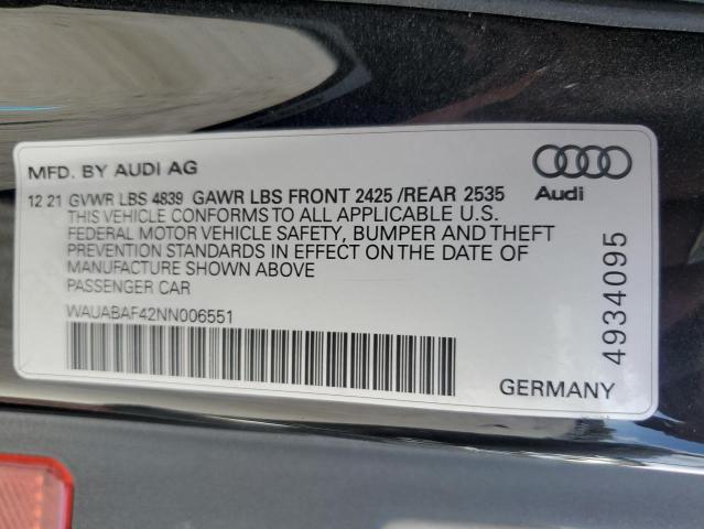 Photo 11 VIN: WAUABAF42NN006551 - AUDI A4 