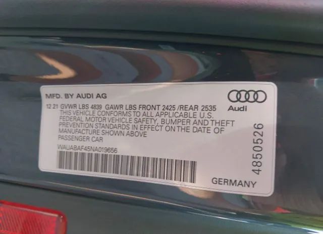 Photo 8 VIN: WAUABAF45NA019656 - AUDI A4 