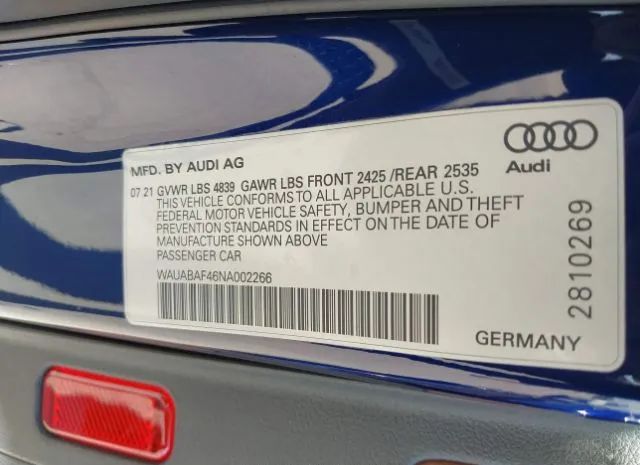 Photo 8 VIN: WAUABAF46NA002266 - AUDI A4 