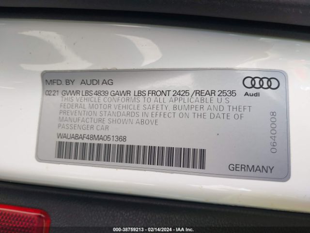 Photo 8 VIN: WAUABAF48MA051368 - AUDI A4 