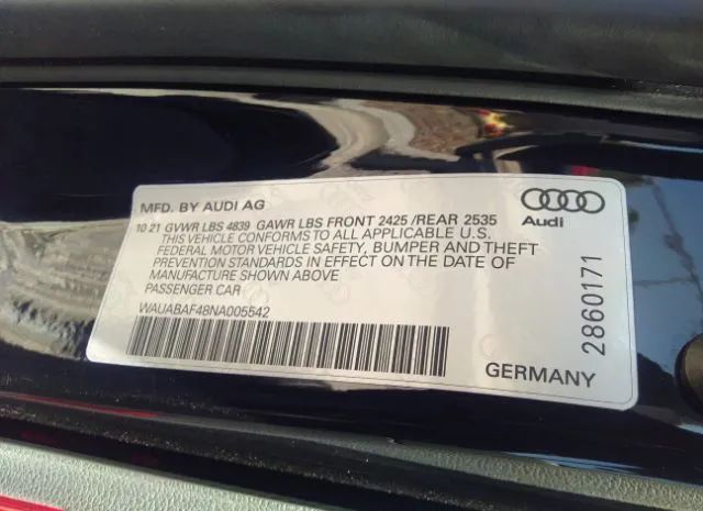 Photo 8 VIN: WAUABAF48NA005542 - AUDI A4 SEDAN 