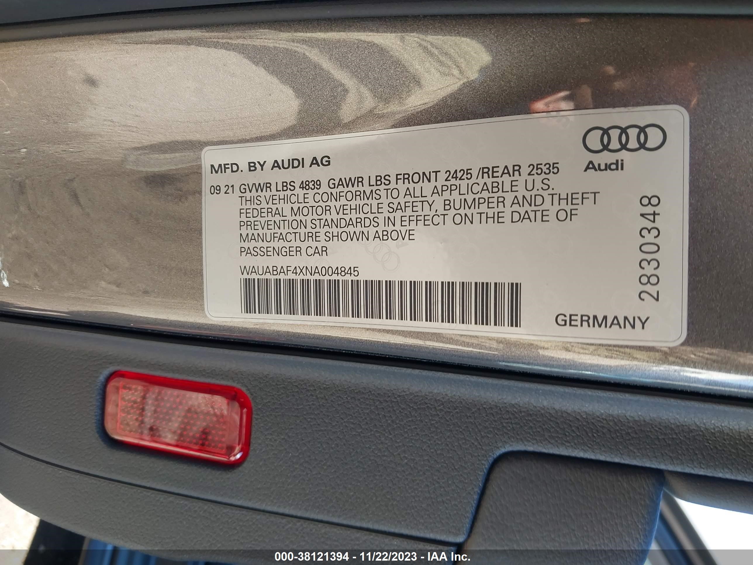 Photo 7 VIN: WAUABAF4XNA004845 - AUDI A4 