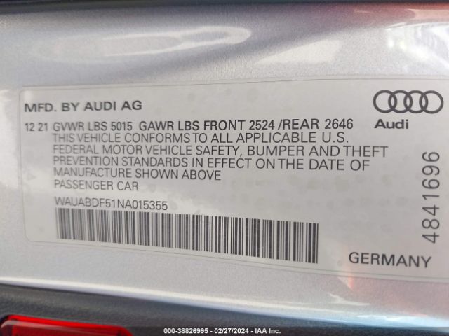 Photo 8 VIN: WAUABDF51NA015355 - AUDI A5 SPORTBACK 