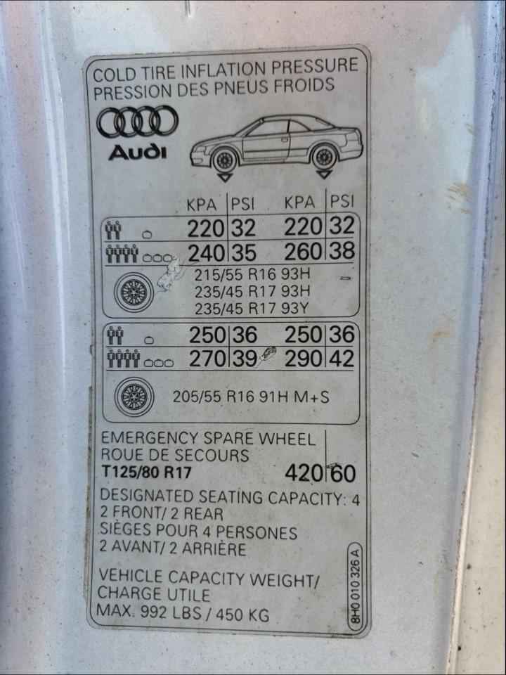 Photo 9 VIN: WAUAC48H45K005613 - AUDI A4 1.8 CAB 