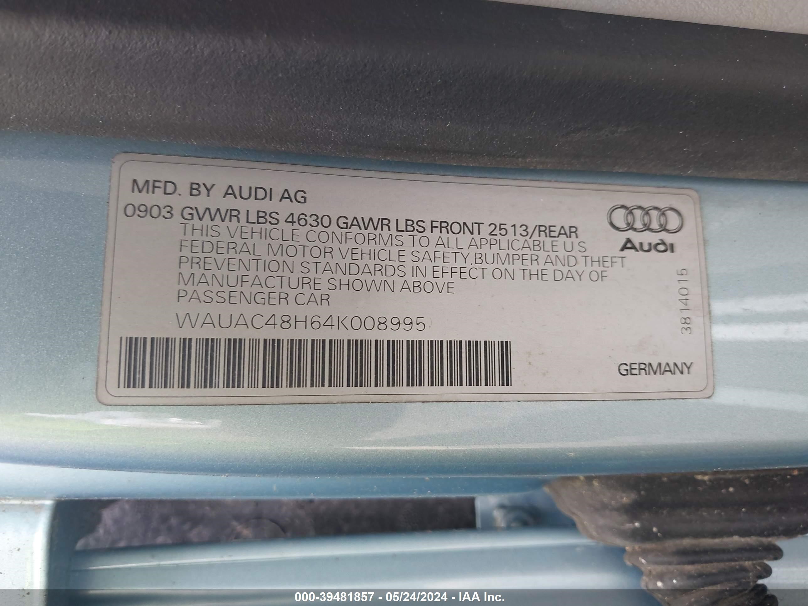 Photo 8 VIN: WAUAC48H64K008995 - AUDI A4 