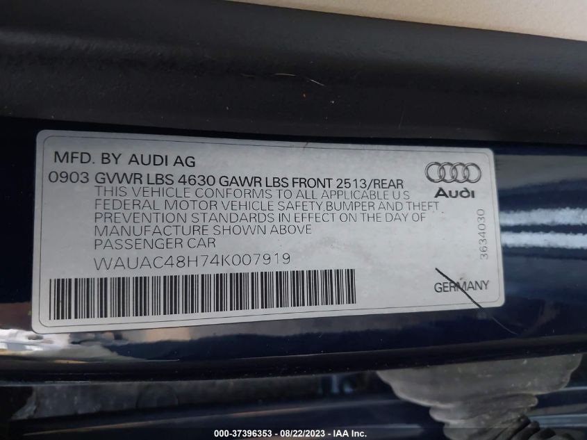 Photo 8 VIN: WAUAC48H74K007919 - AUDI A4 