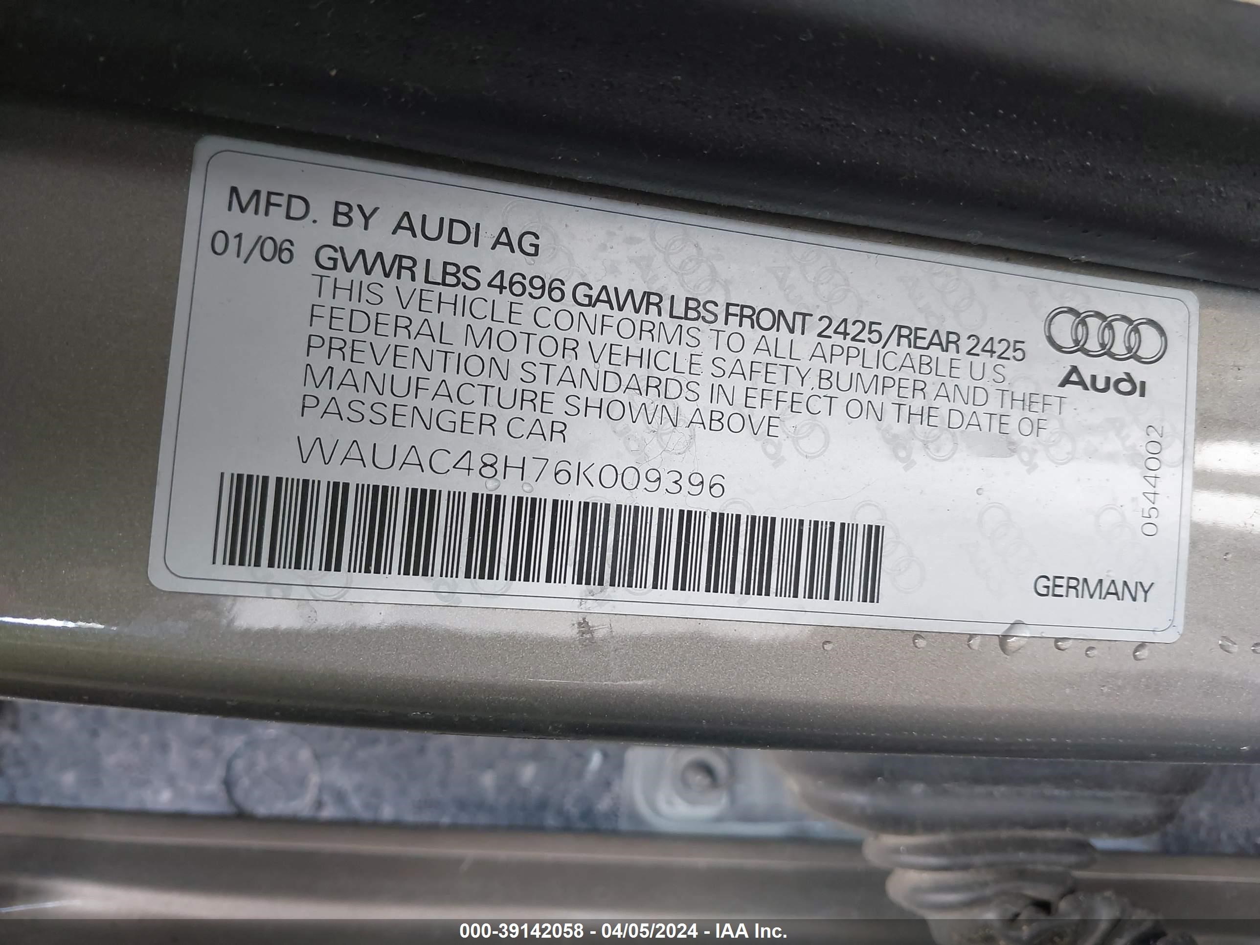 Photo 8 VIN: WAUAC48H76K009396 - AUDI A4 