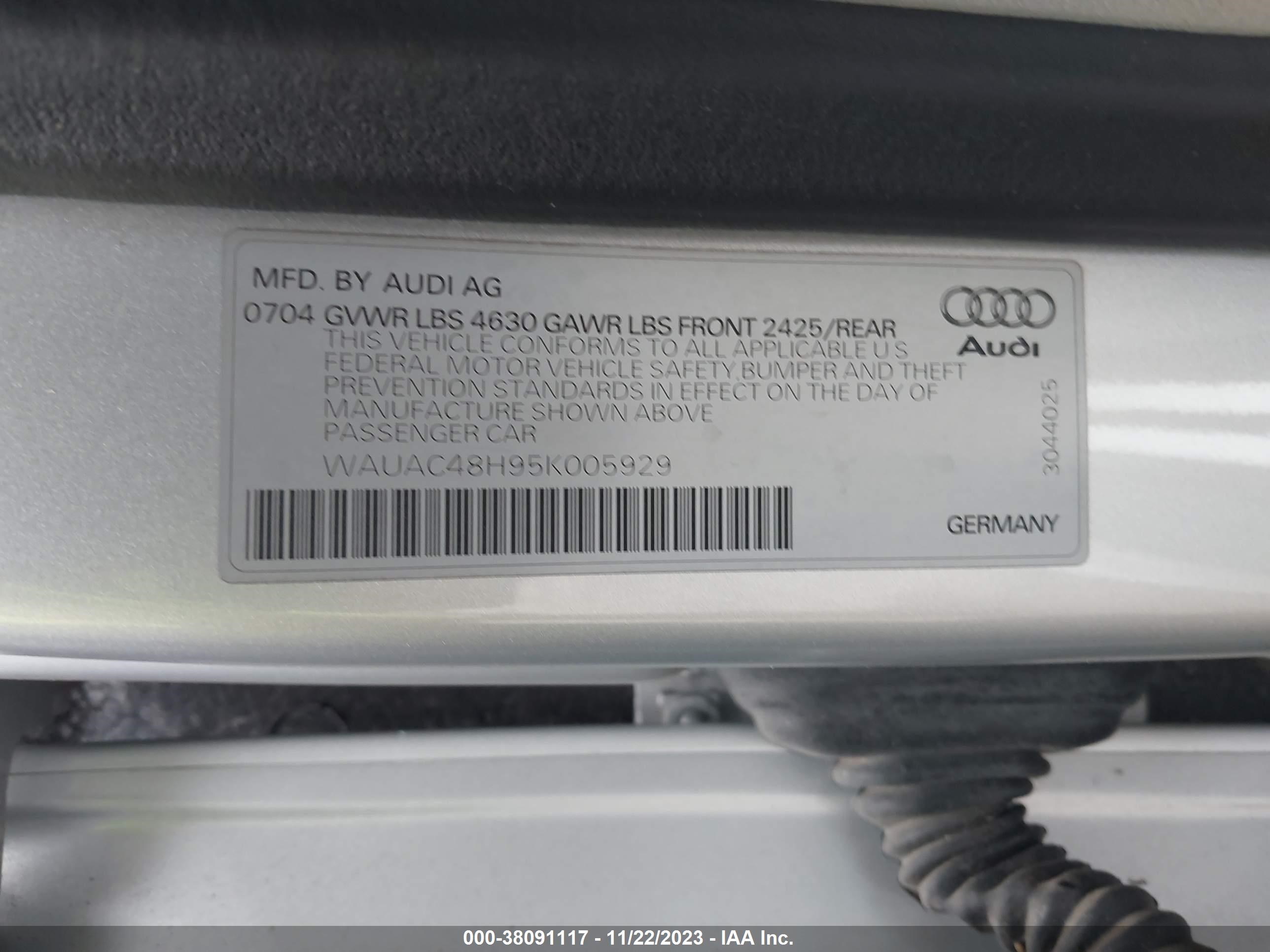 Photo 8 VIN: WAUAC48H95K005929 - AUDI A4 