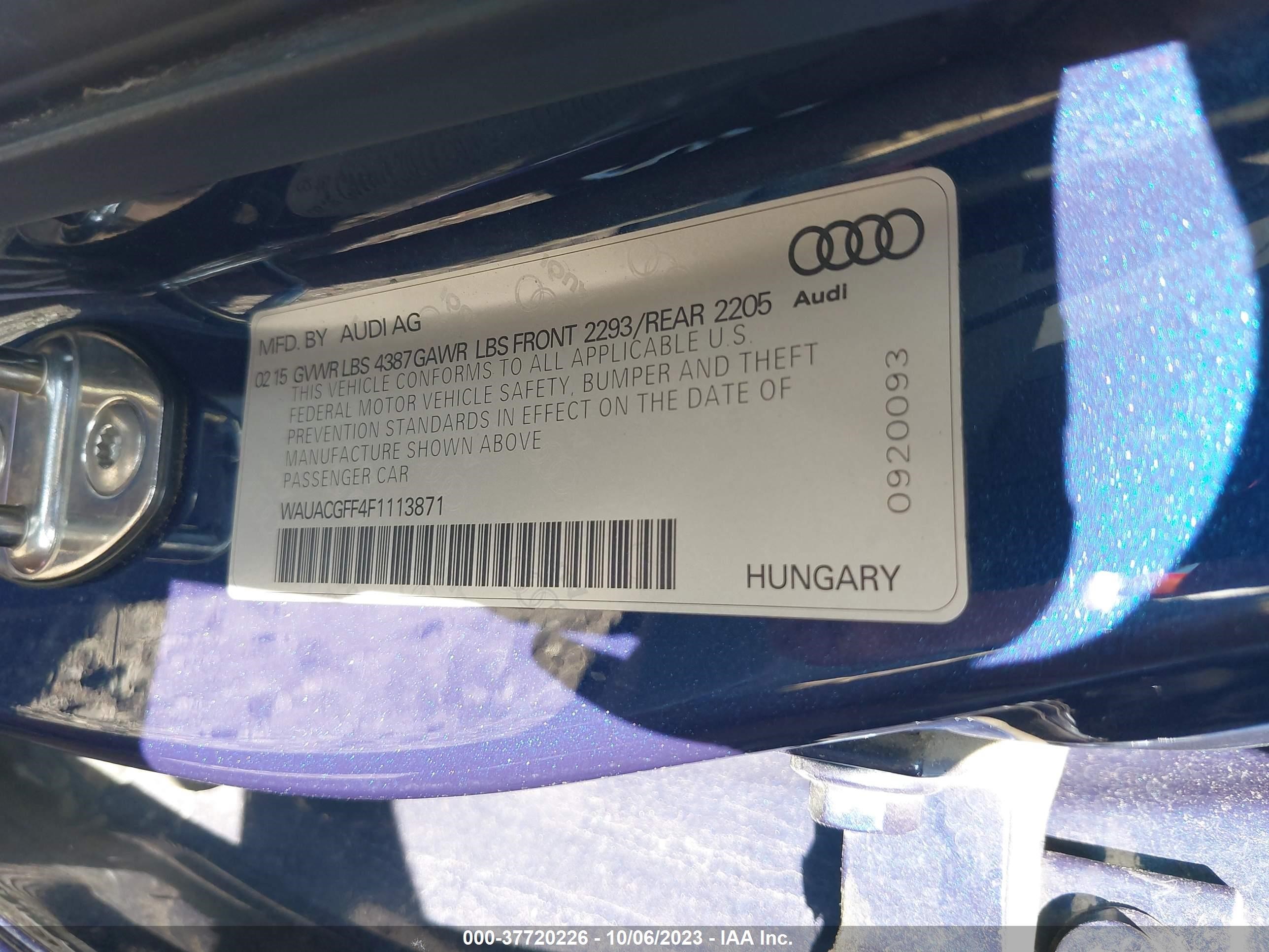 Photo 8 VIN: WAUACGFF4F1113871 - AUDI A3 