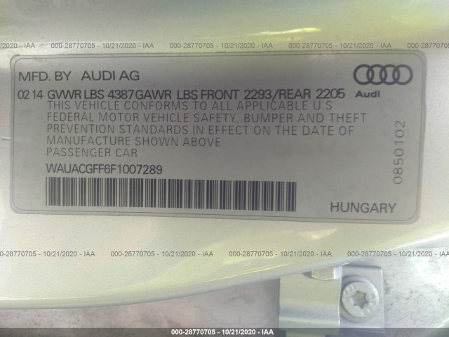 Photo 8 VIN: WAUACGFF6F1007289 - AUDI A3 