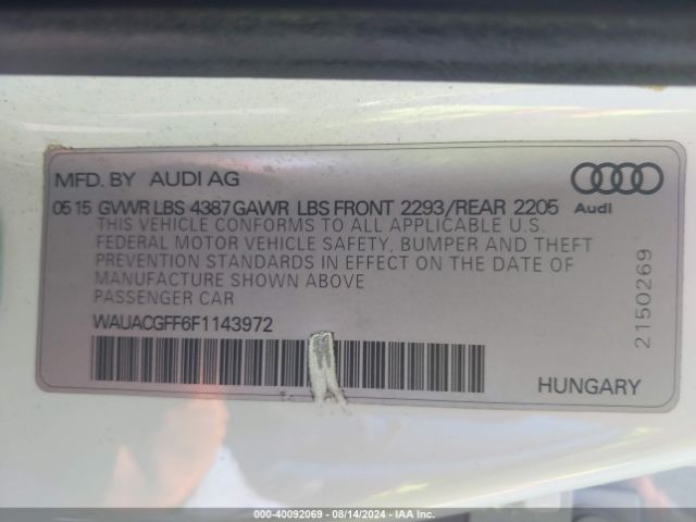 Photo 8 VIN: WAUACGFF6F1143972 - AUDI A3 