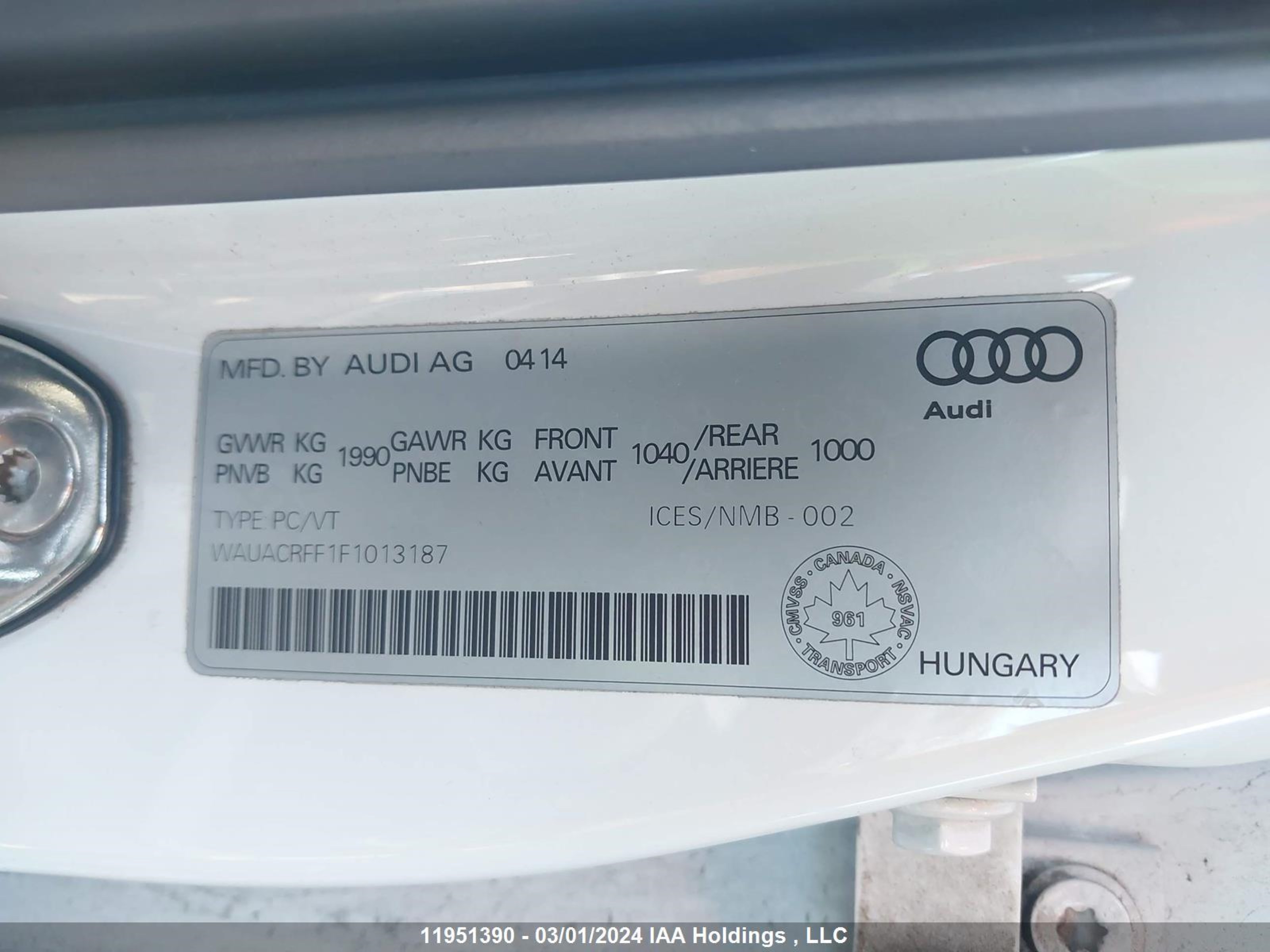 Photo 8 VIN: WAUACRFF1F1013187 - AUDI A3 