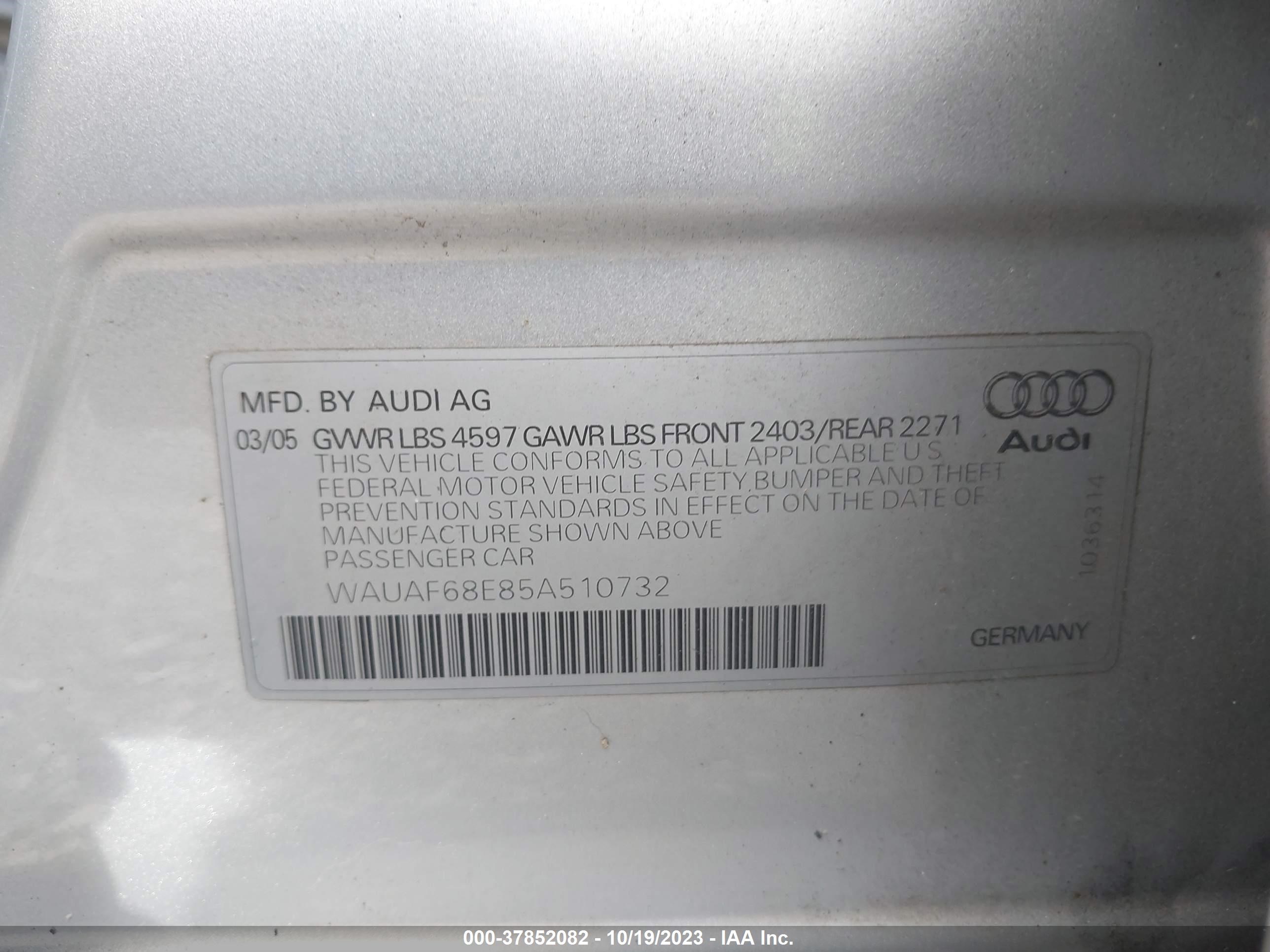 Photo 8 VIN: WAUAF68E85A510732 - AUDI A4 