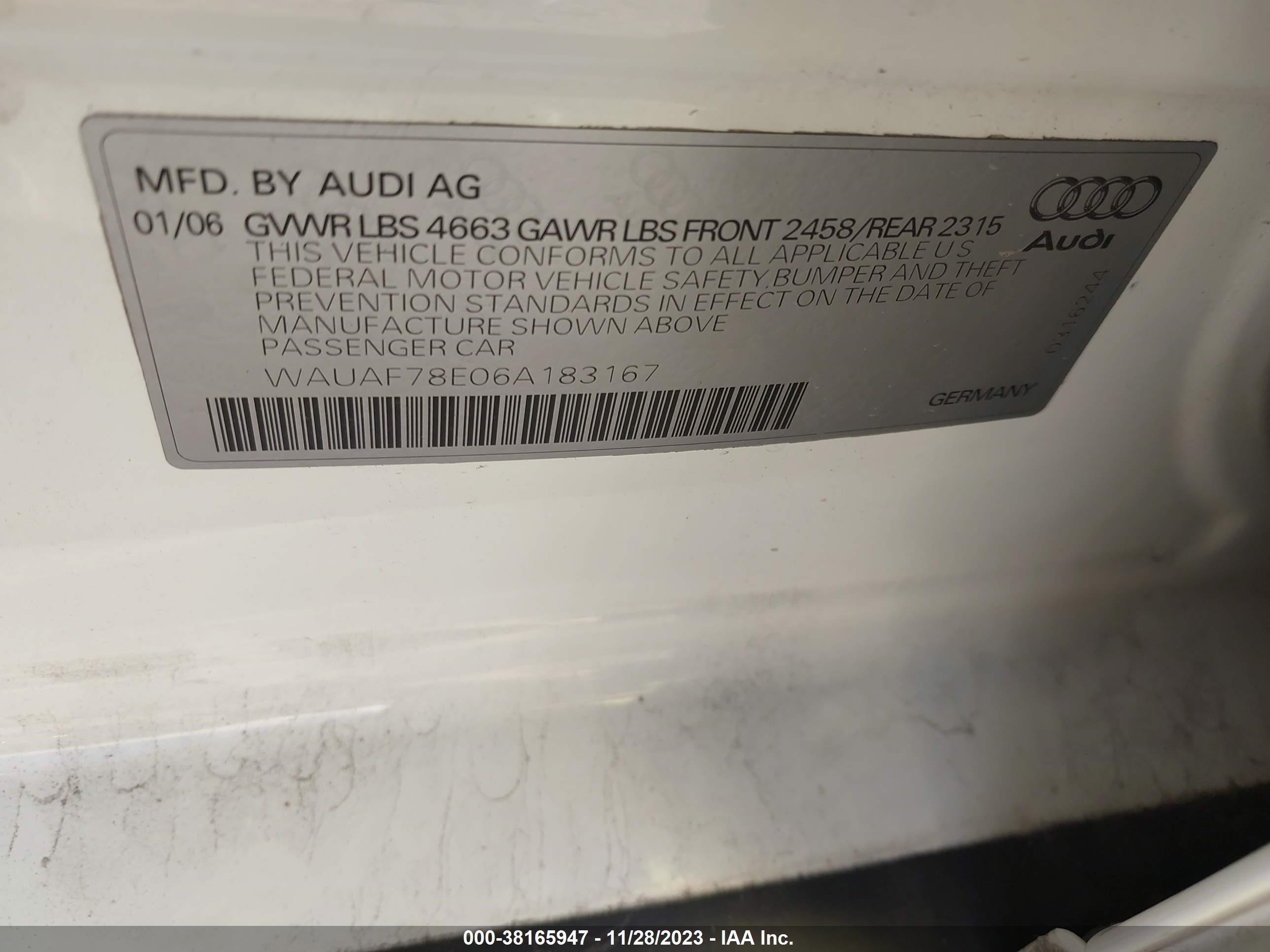 Photo 8 VIN: WAUAF78E06A183167 - AUDI A4 