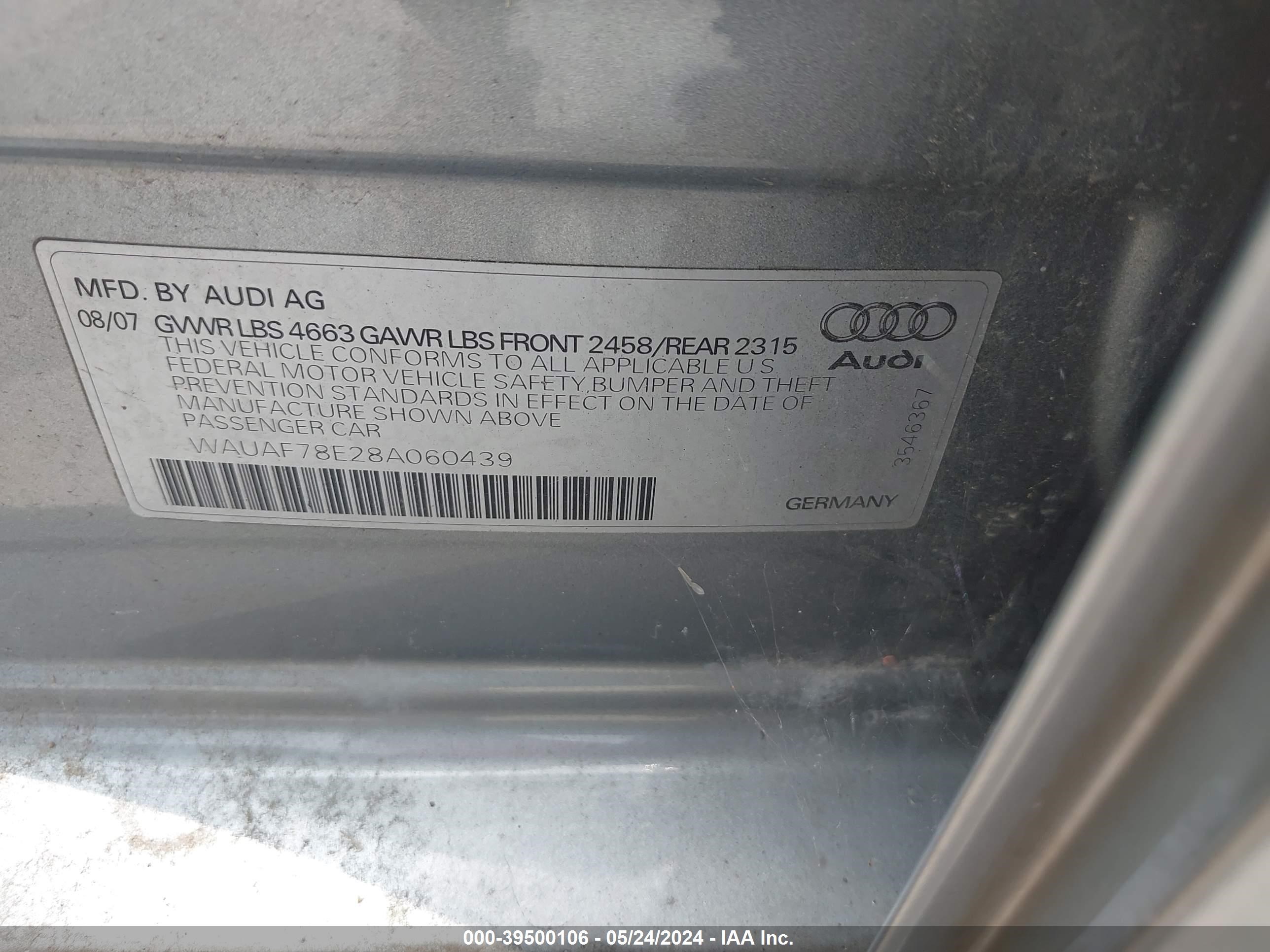 Photo 8 VIN: WAUAF78E28A060439 - AUDI A4 