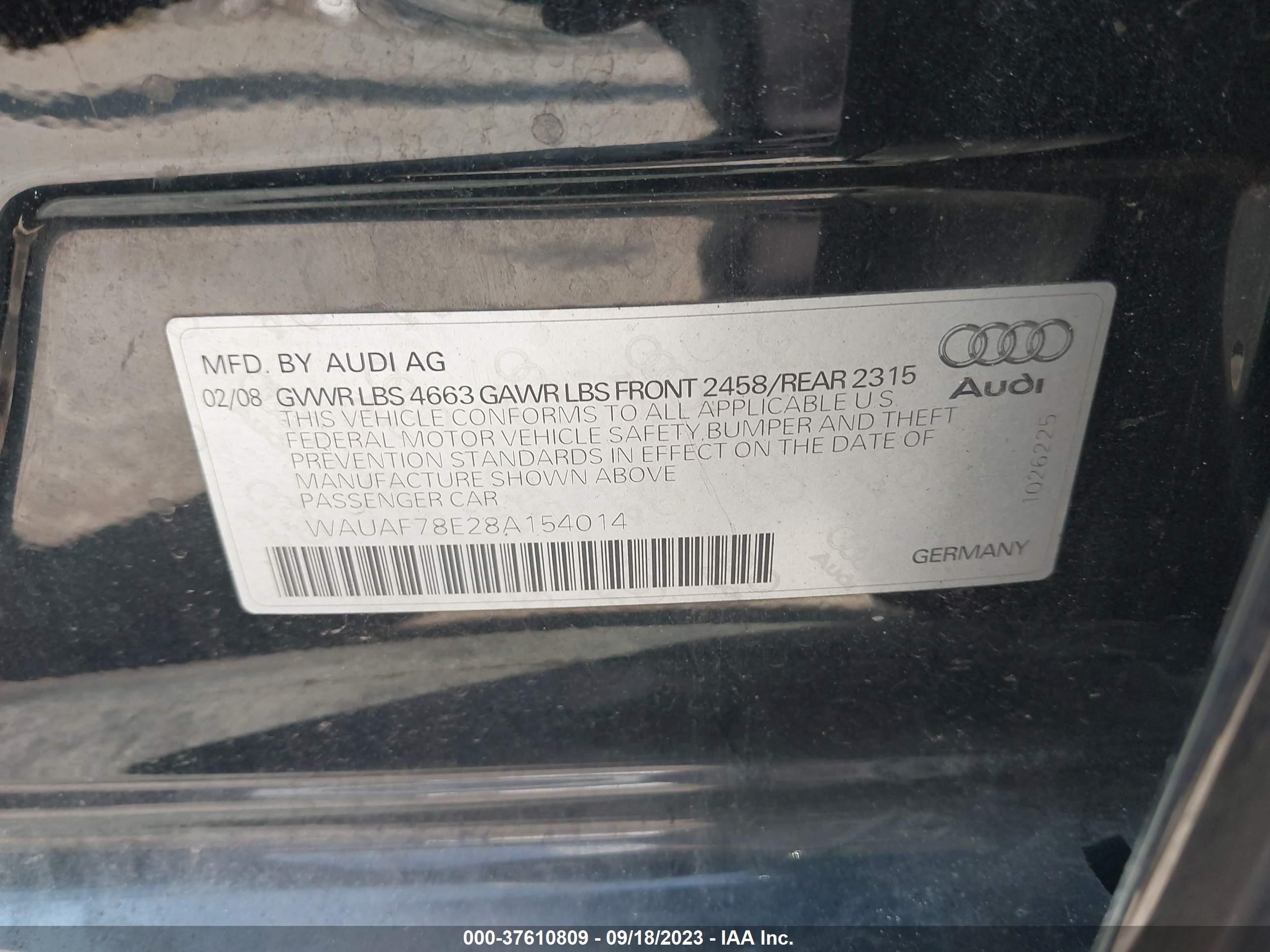 Photo 8 VIN: WAUAF78E28A154014 - AUDI A4 