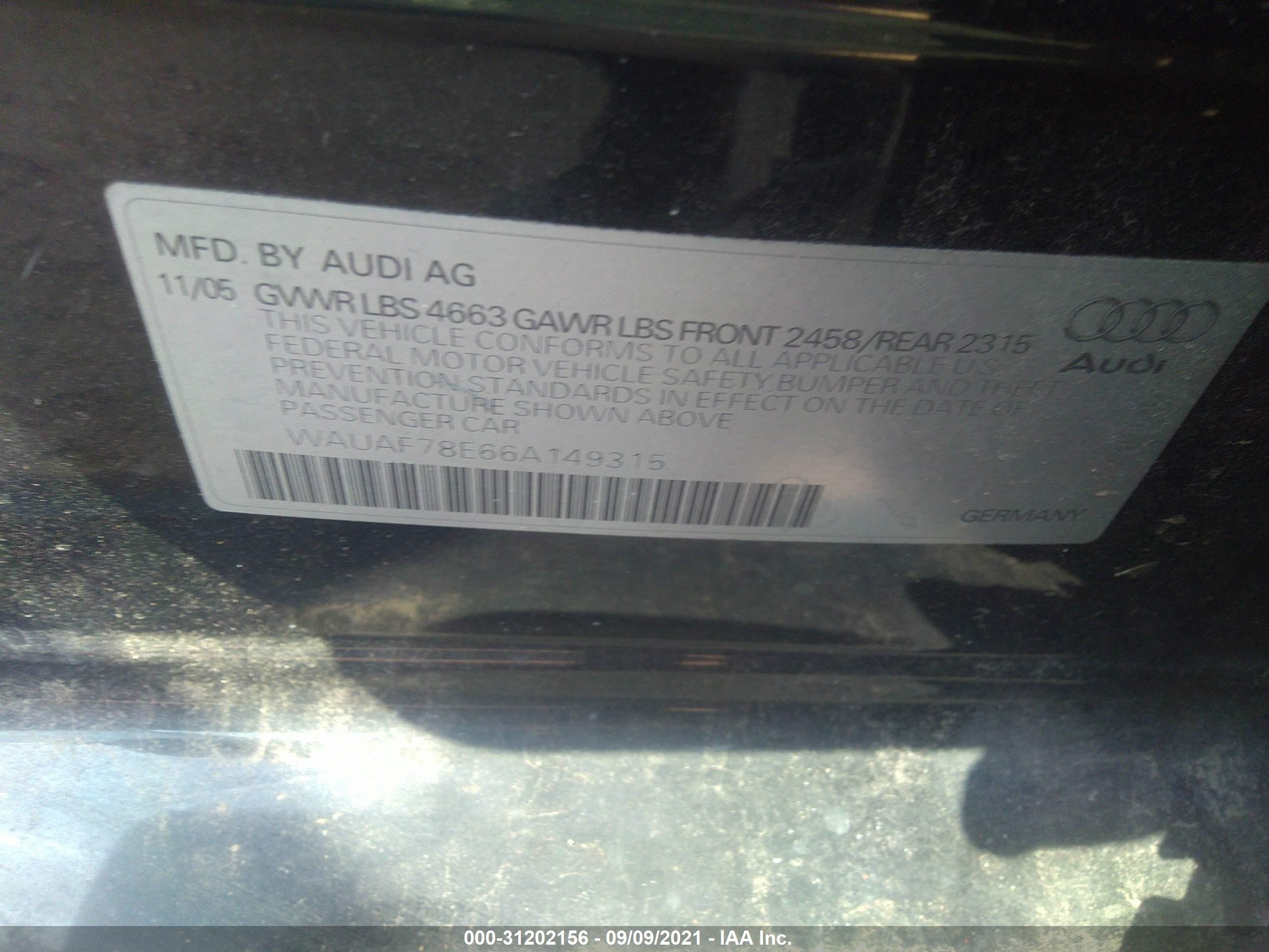 Photo 8 VIN: WAUAF78E66A149315 - AUDI A4 