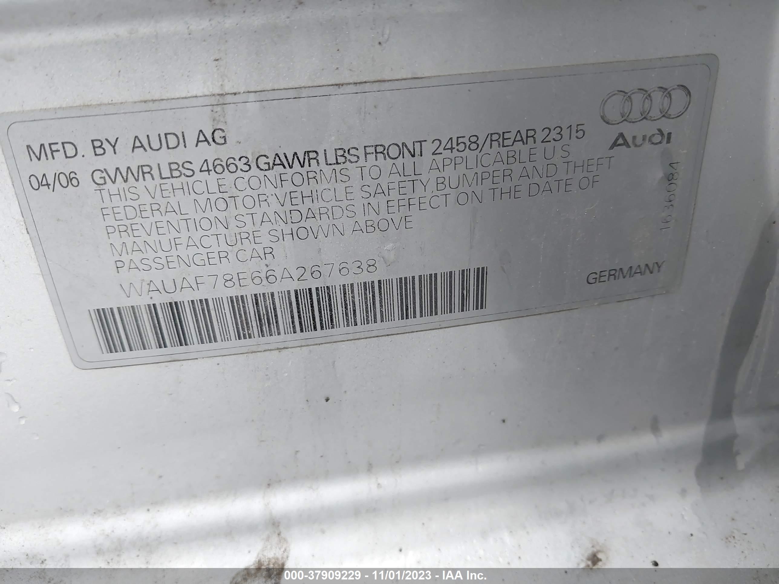 Photo 8 VIN: WAUAF78E66A267638 - AUDI A4 