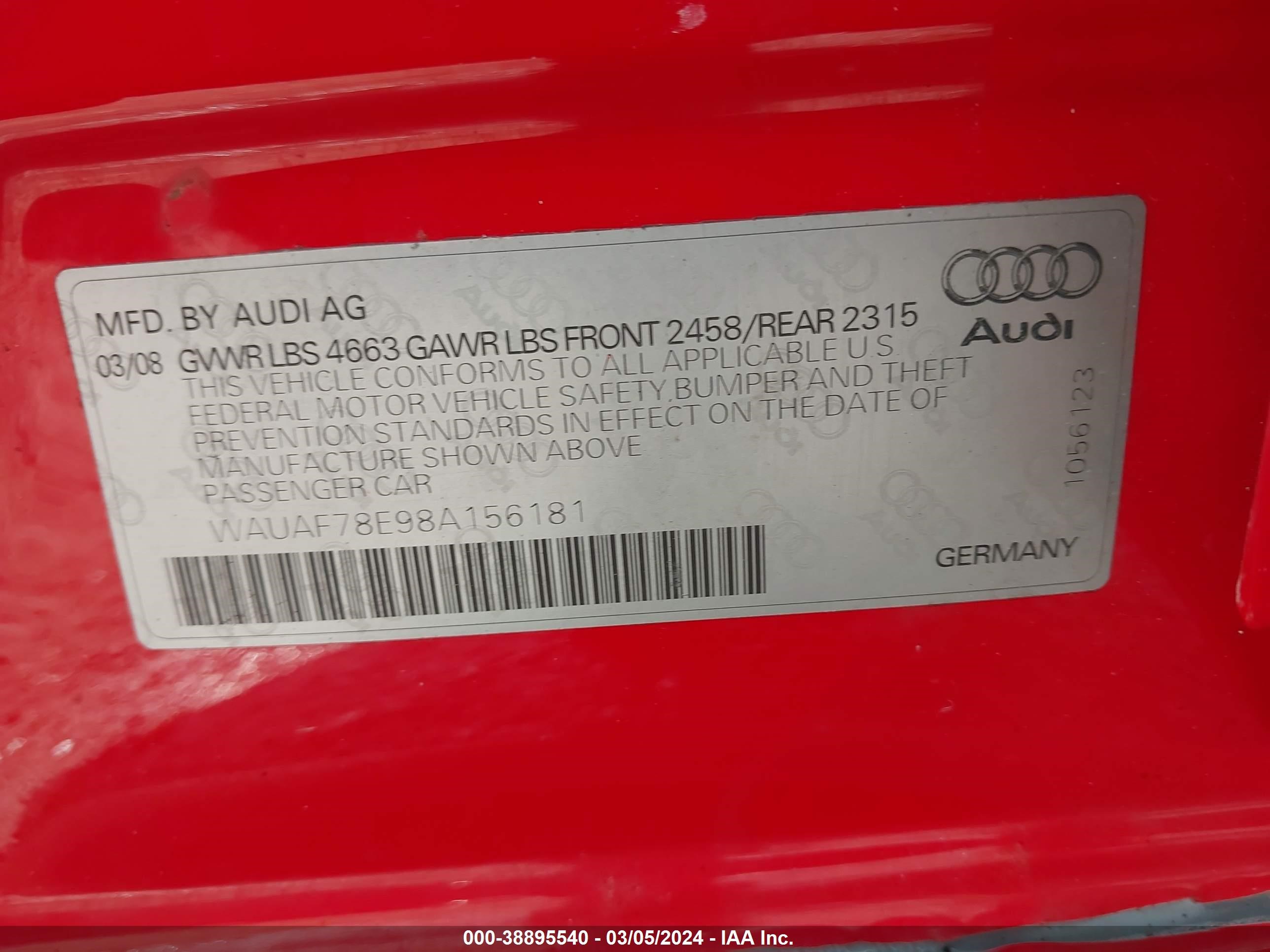 Photo 8 VIN: WAUAF78E98A156181 - AUDI A4 