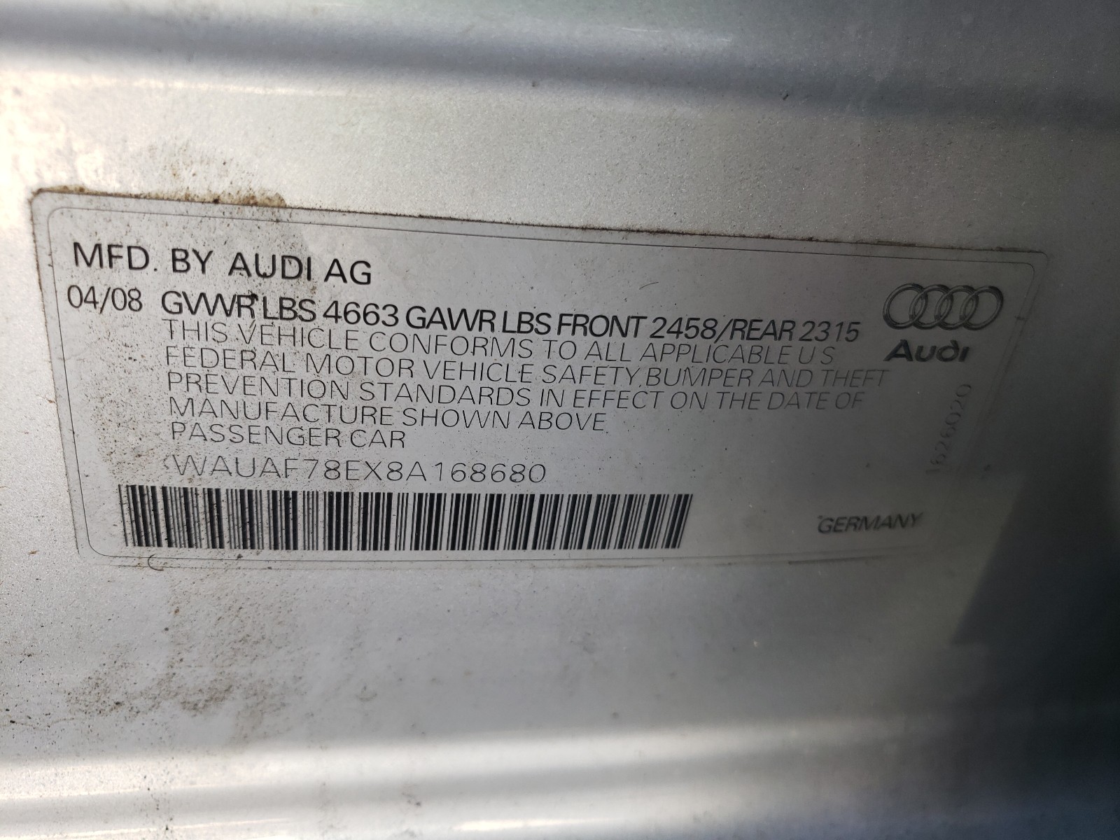 Photo 9 VIN: WAUAF78EX8A168680 - AUDI A4 2.0T 