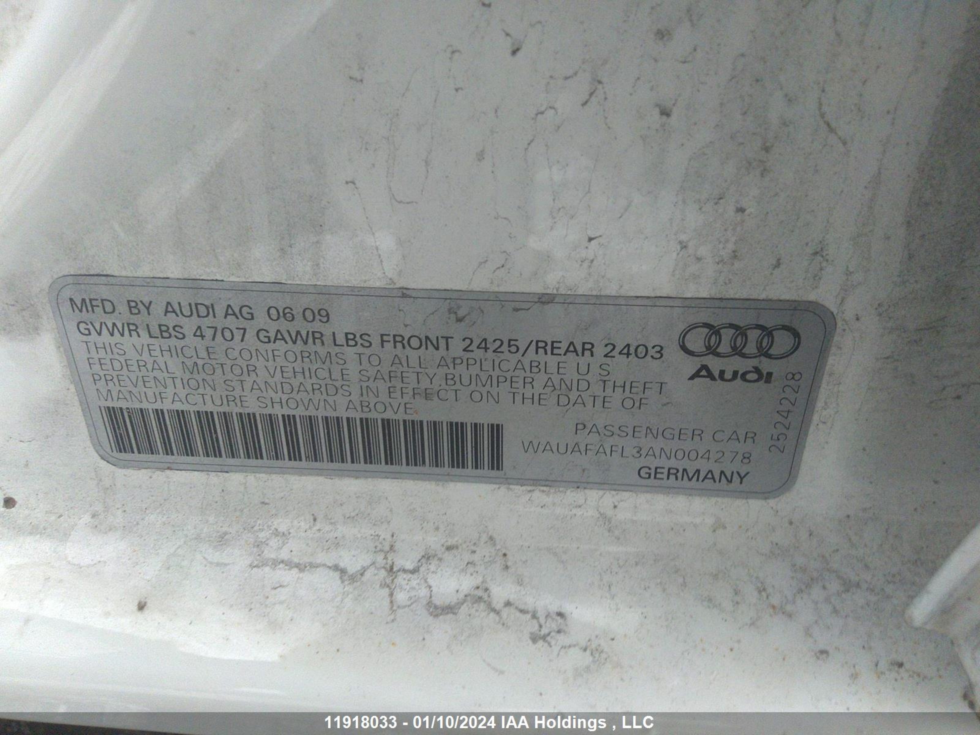 Photo 8 VIN: WAUAFAFL3AN004278 - AUDI A4 