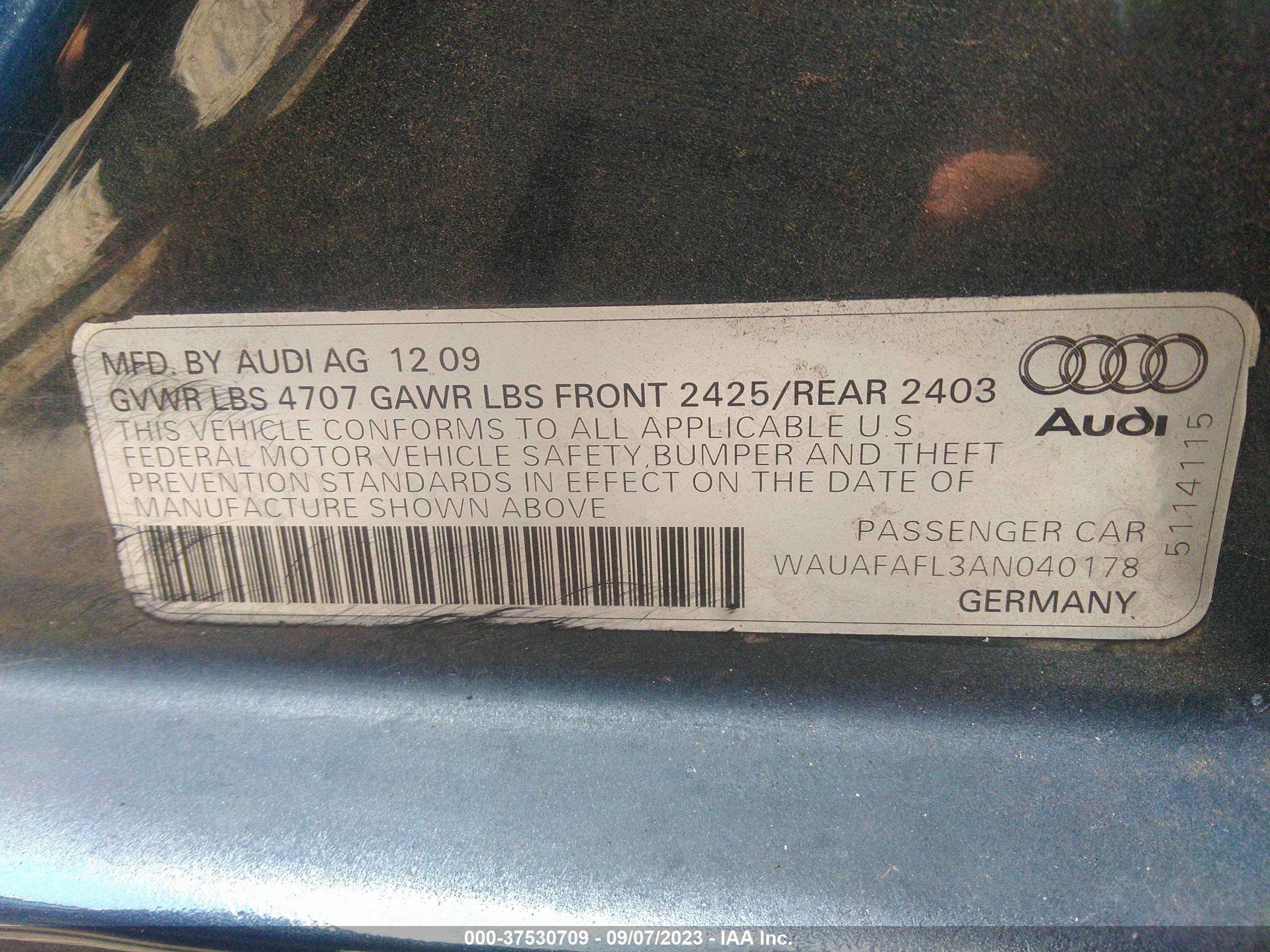 Photo 8 VIN: WAUAFAFL3AN040178 - AUDI A4 