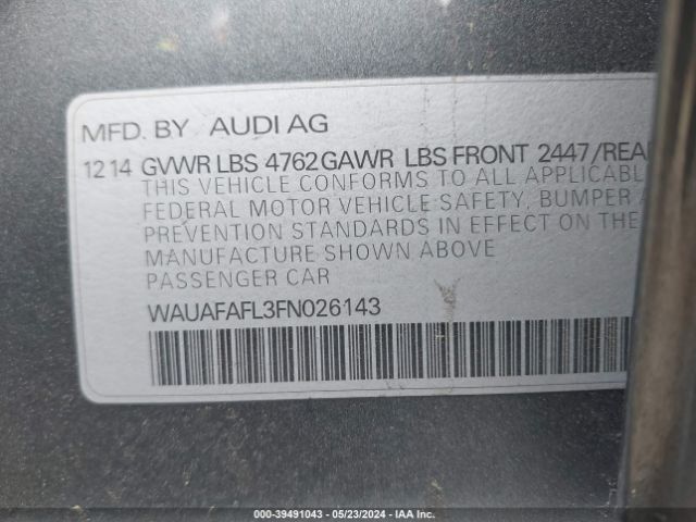 Photo 8 VIN: WAUAFAFL3FN026143 - AUDI A4 