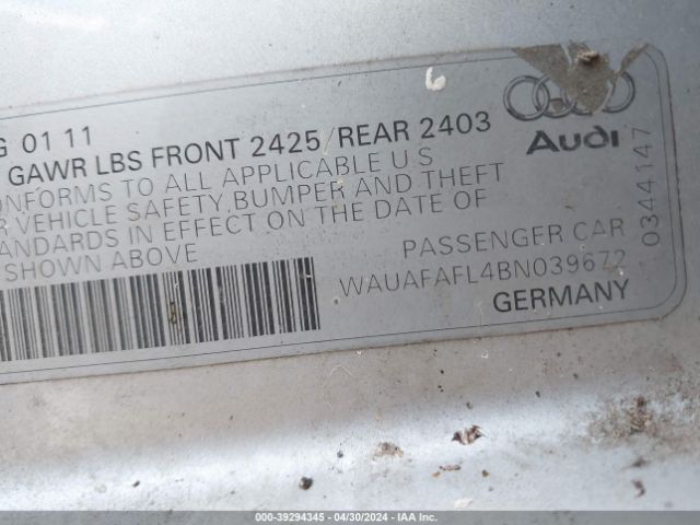 Photo 8 VIN: WAUAFAFL4BN039672 - AUDI A4 