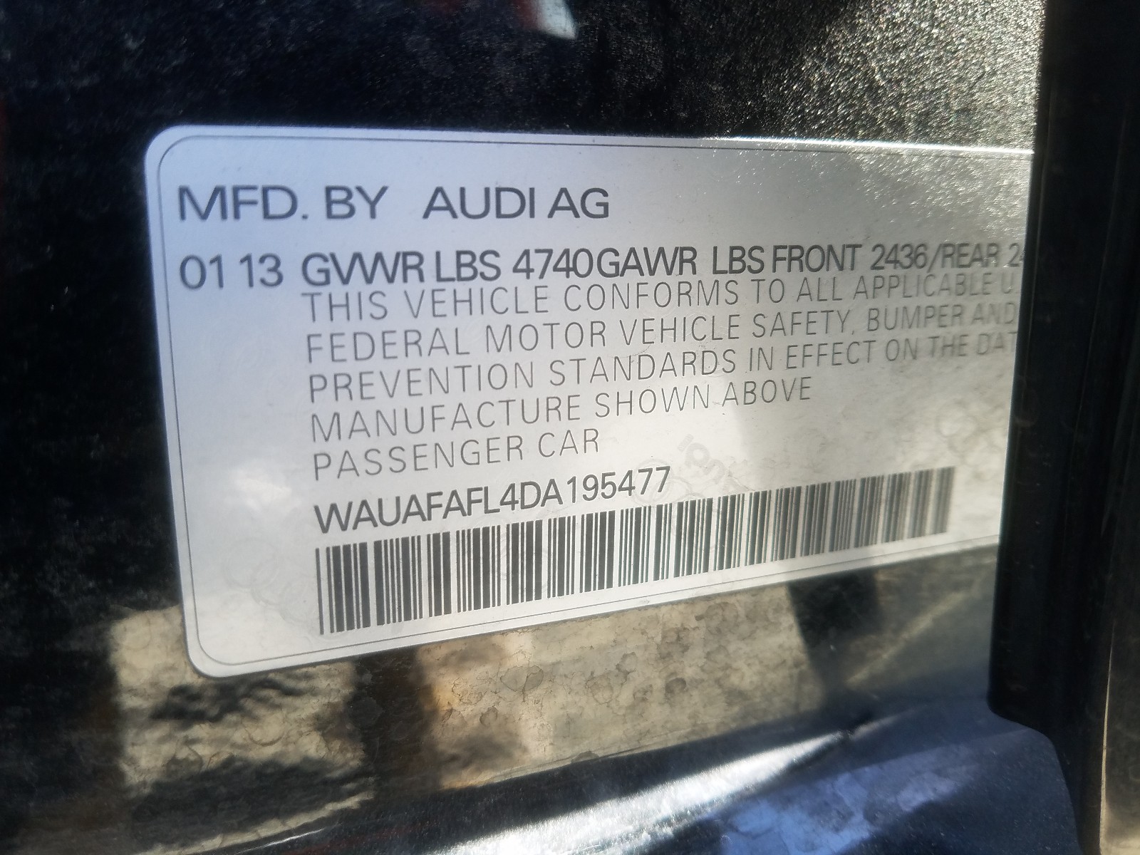 Photo 9 VIN: WAUAFAFL4DA195477 - AUDI A4 