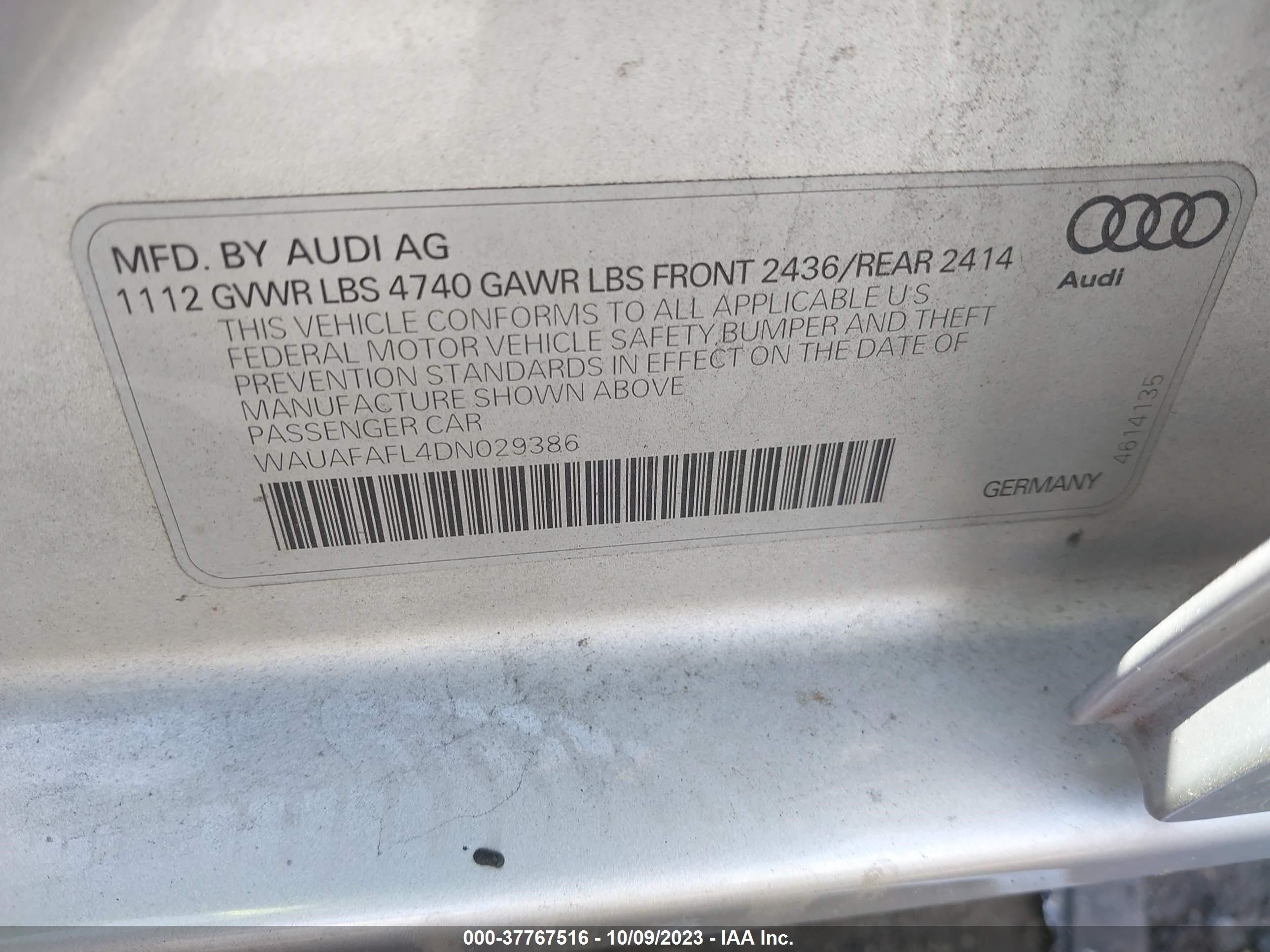 Photo 8 VIN: WAUAFAFL4DN029386 - AUDI A4 