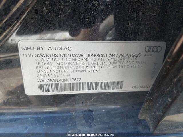 Photo 8 VIN: WAUAFAFL4GN017677 - AUDI A4 