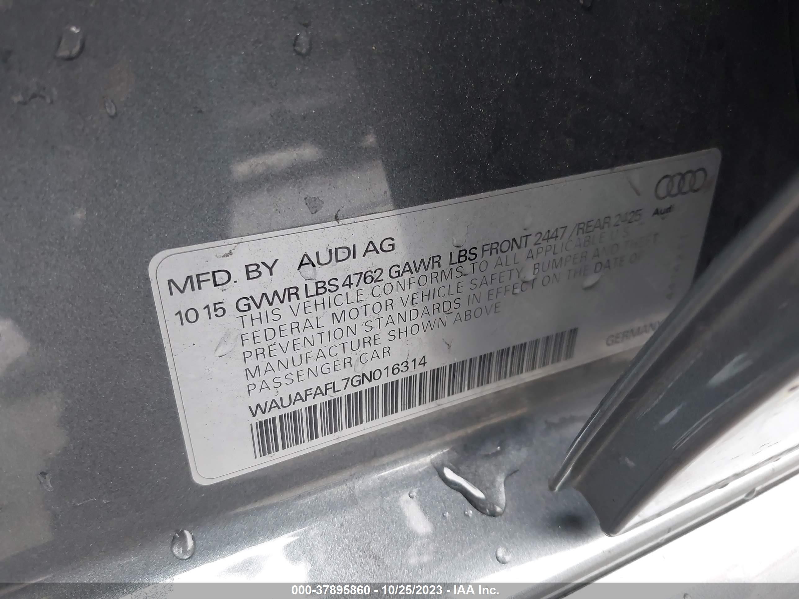 Photo 8 VIN: WAUAFAFL7GN016314 - AUDI A4 