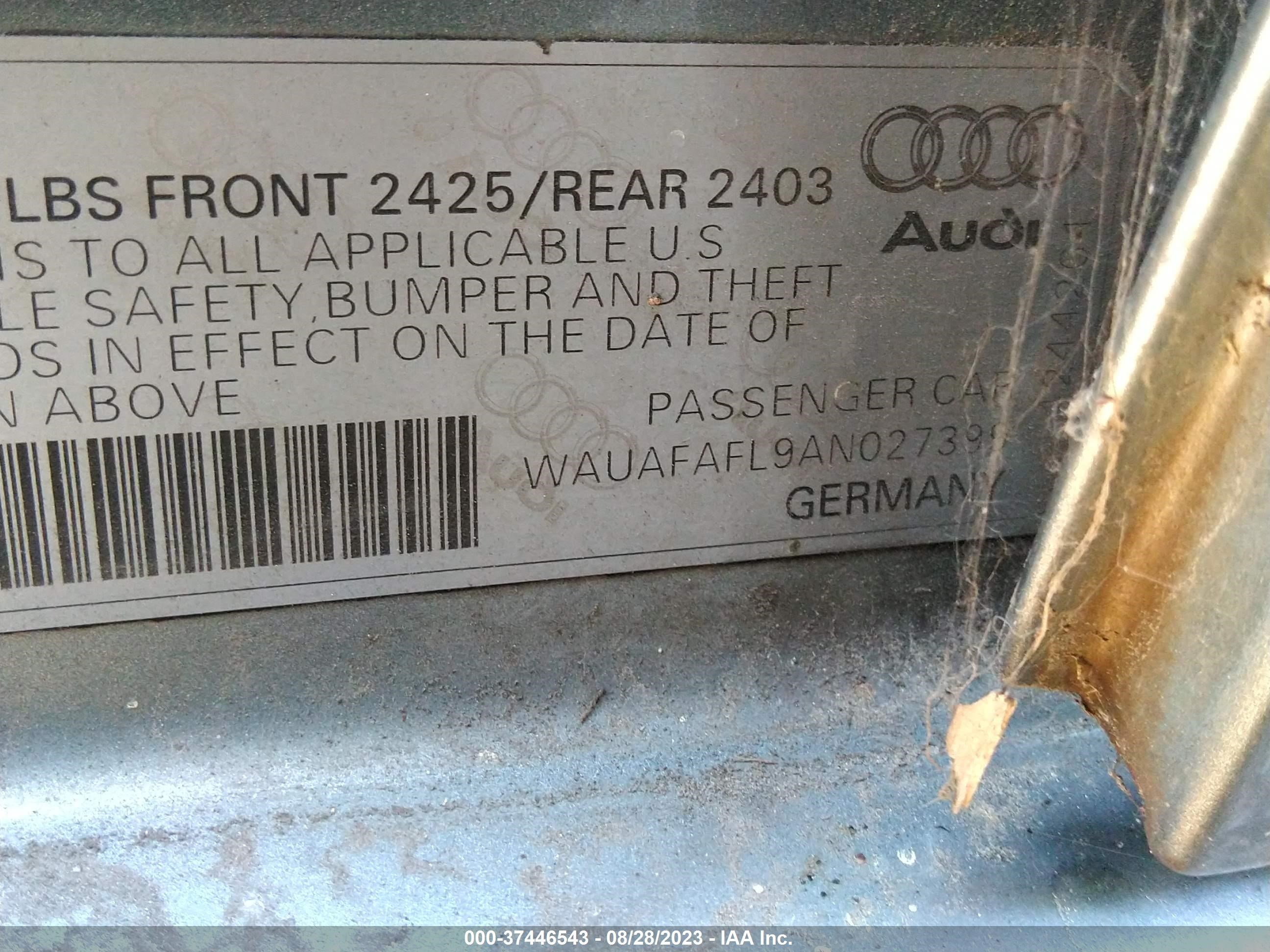 Photo 8 VIN: WAUAFAFL9AN027399 - AUDI A4 