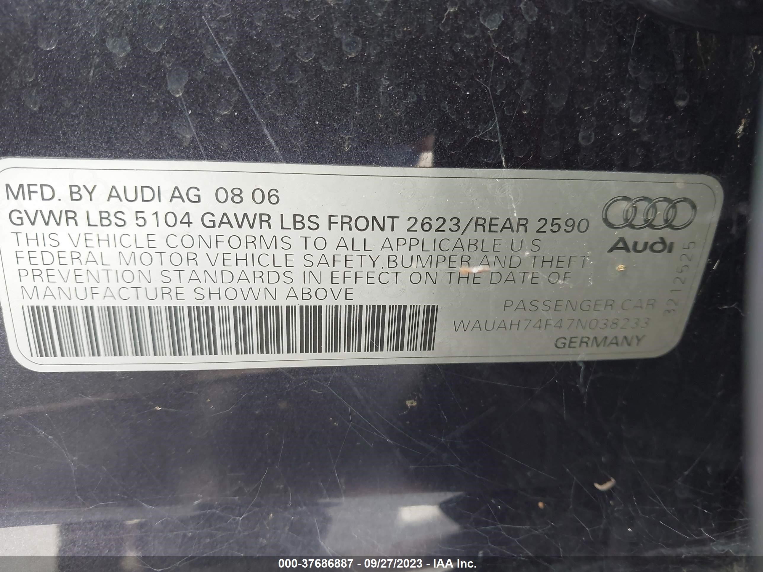 Photo 8 VIN: WAUAH74F47N038233 - AUDI A6 