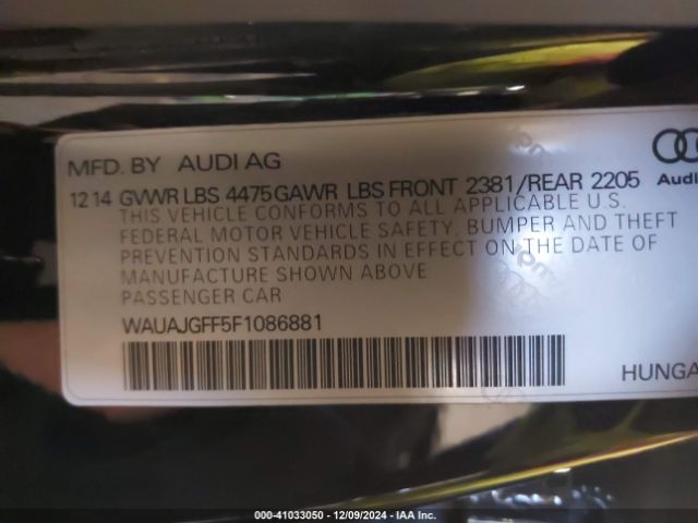 Photo 8 VIN: WAUAJGFF5F1086881 - AUDI A3 