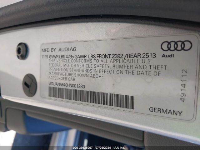 Photo 8 VIN: WAUANAF40HN001280 - AUDI A4 