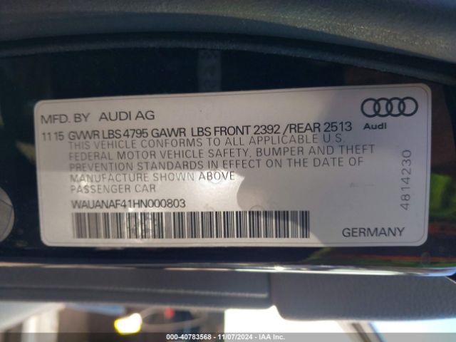 Photo 8 VIN: WAUANAF41HN000803 - AUDI A4 