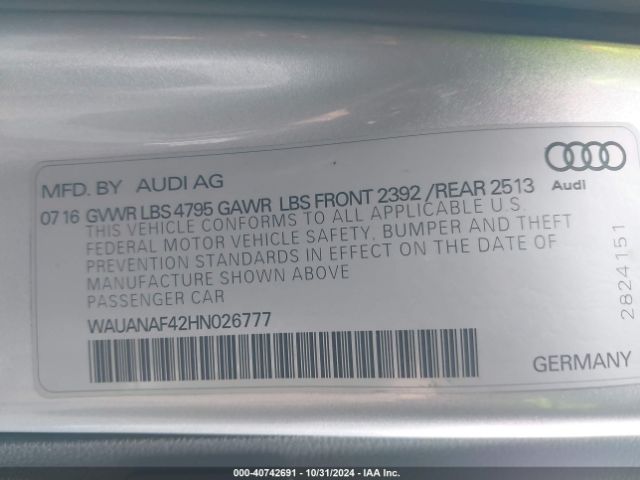 Photo 8 VIN: WAUANAF42HN026777 - AUDI A4 