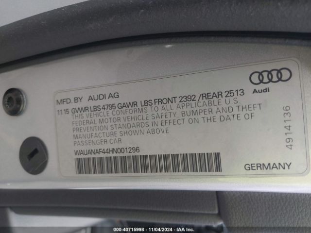 Photo 8 VIN: WAUANAF44HN001296 - AUDI A4 