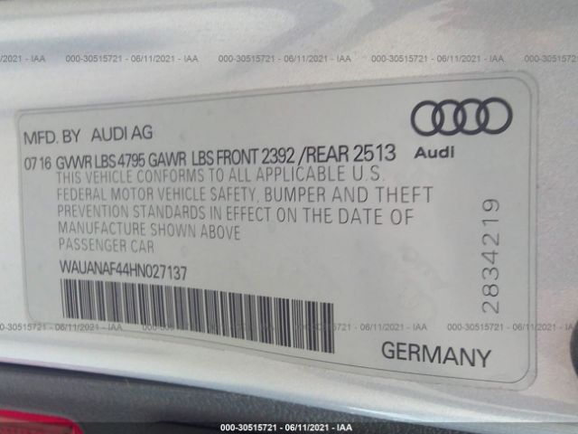 Photo 8 VIN: WAUANAF44HN027137 - AUDI A4 