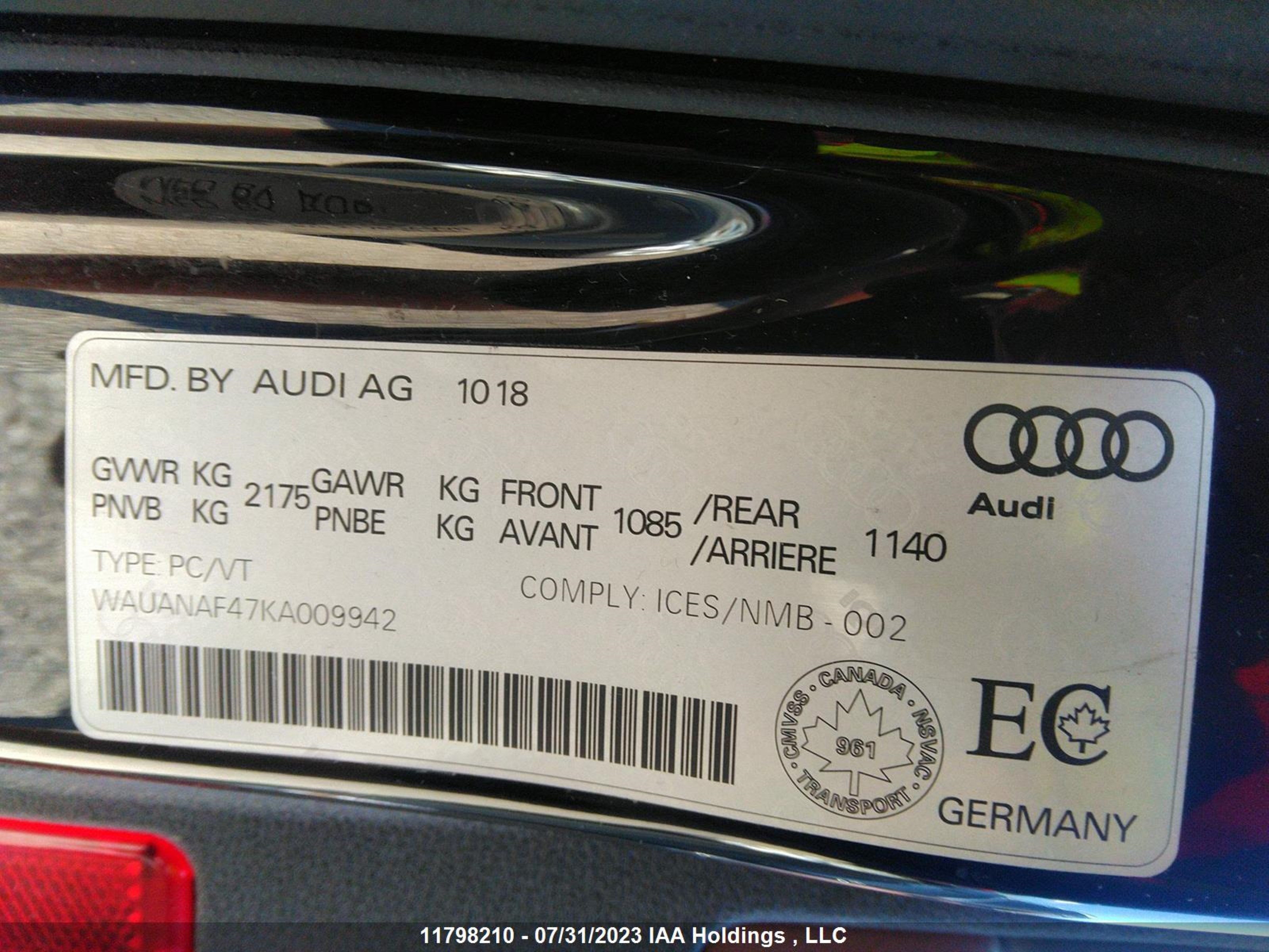 Photo 8 VIN: WAUANAF47KA009942 - AUDI A4 