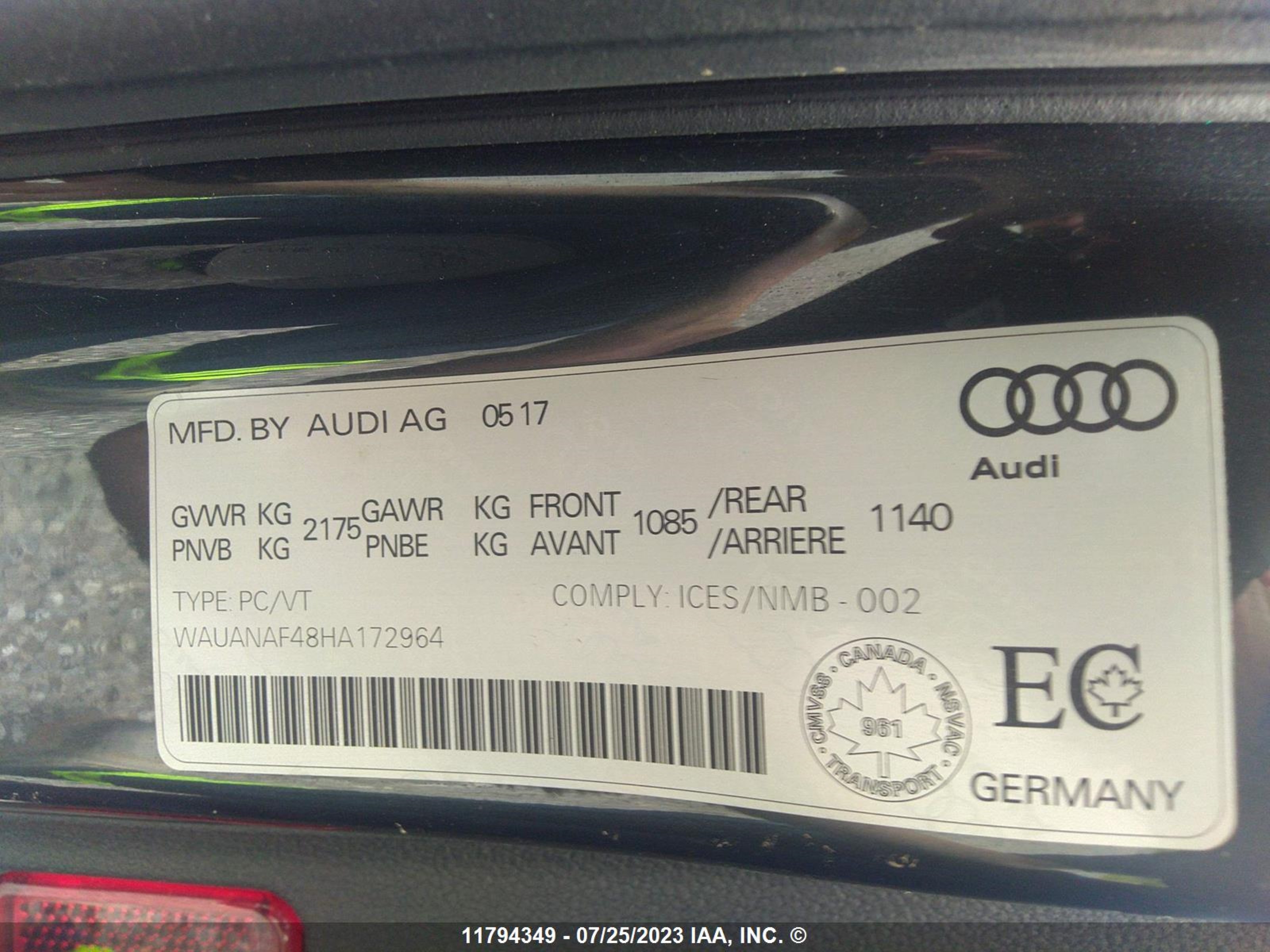 Photo 8 VIN: WAUANAF48HA172964 - AUDI A4 