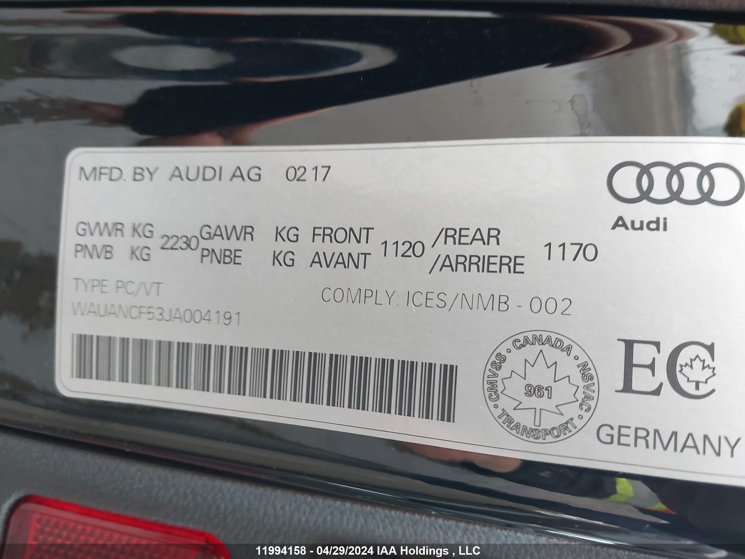 Photo 8 VIN: WAUANCF53JA004191 - AUDI A5 